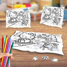 Oyun Oynayan Üç Arkadaş Boyama Puzzle Tablo