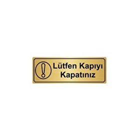 Özarslan Dizayn Lütfen Kapıyı Kapatınız 10x20 cm Altın Renk Metal Yönlendirme Levhası