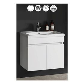 Özceden Çiğdem 80 cm Beyaz Mdf Seramik Lavabolu Asma Banyo Dolabı Takımı