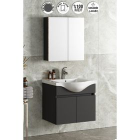 Özceden Yıldız 55 CM Antrasit Gri Mat MDF Seramik Lavabolu Asma Banyo Dolabı Takımı