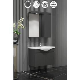 Özceden Yıldız 55 CM Antrasit Gri Mat MDF Seramik Lavabolu Asma Banyo Dolabı Takımı