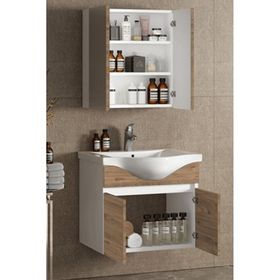 Özceden Yıldız 55 cm Beyaz-Atlantik Çam MDF Seramik Lavabolu Asma Banyo Dolabı Takımı