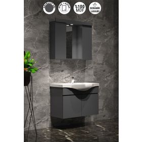 Özceden Yıldız 80 cm Antrasit Gri Mat MDF Seramik Lavabolu Asma Banyo Dolabı Takımı