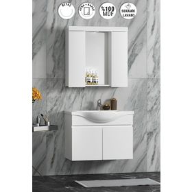 Özceden Yıldız 80 cm Beyaz MDF Seramik Lavabolu Asma Banyo Dolabı Takımı