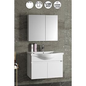 Özceden Yıldız 80 cm Beyaz MDF Seramik Lavabolu Asma Banyo Dolabı Takımı