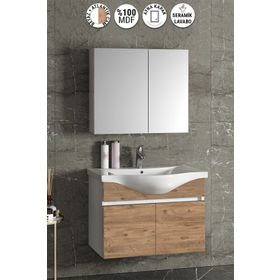 Özceden Yıldız 80 cm Beyaz MDF Seramik Lavabolu Asma Banyo Dolabı Takımı