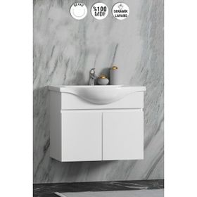Özceden Yıldız 80 cm Komple Parlak Beyaz Renkli Mdf Alt Dolap ve Lavabo Taşı