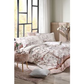 Özdilek 160x220 cm Pudra Albero in Fiore Tek Kişilik Lastikli Fitted Çarşaf Nevresim Takımı