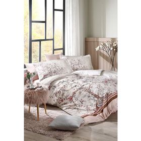 Özdilek 160x220 cm Pudra Albero in Fiore Tek Kişilik Lastikli Fitted Çarşaf Nevresim Takımı