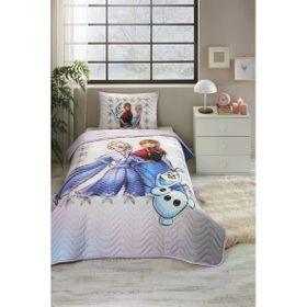 Özdilek 160x230 Frozen Frosted Lila Lisanslı Kapitoneli Pamuk Tek Kişilik Çocuk Yatak Örtüsü