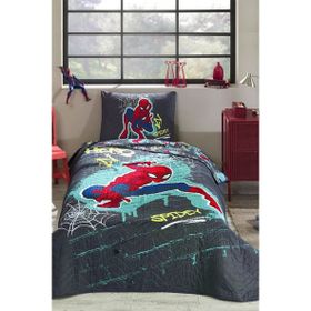 Özdilek 160x230 Spiderman Street Gri Lisanslı Kapitoneli Pamuk Tek Kişilik Çocuk Yatak Örtüsü