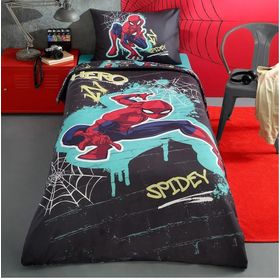 Özdilek 160x230 Spiderman Street Gri Lisanslı Kapitoneli Pamuk Tek Kişilik Çocuk Yatak Örtüsü
