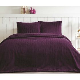 Özdilek 230x250 Mürdüm Carmen Kürklü Peluş Doku Çift Kişilik Yatak Örtüsü