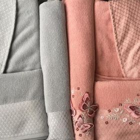 Özdilek 6 Parça Mariposa Gri Pembe Aile Bornoz Seti