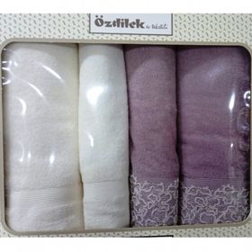 Özdilek Begonvil Krem Mürdüm Banyo Havlu Takım 4 Parça Best Hamam Seti