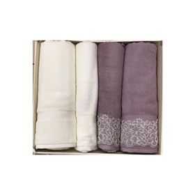 Özdilek Begonvil Krem Mürdüm Banyo Havlu Takım 4 Parça Best Hamam Seti