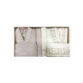 Özdilek Begonvil Krem/Bej Pamuk Aile Bornoz Seti
