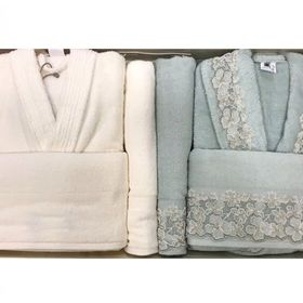 Özdilek Begonvil Krem/Yeşil Pamuk Aile Bornoz Seti