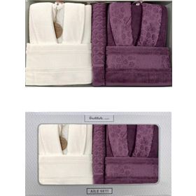 Özdilek Blossom Happy Set Mürdüm Krem 5 Parça Aile Bornoz Takımı