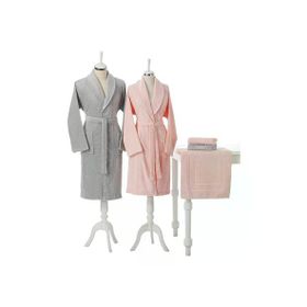 Özdilek Camellia Gri Pembe Bornoz Seti