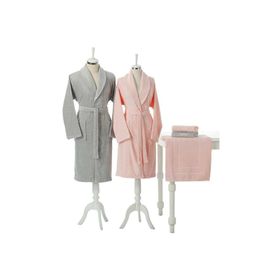 Özdilek Camellia Happy Gri Pembe Aile Bornoz Seti