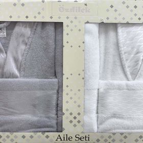 Özdilek Elissa Gri Beyaz Aile Bornoz Set