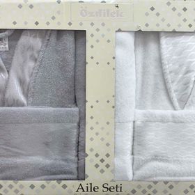 Özdilek Elissa Gri Beyaz Aile Bornoz Set