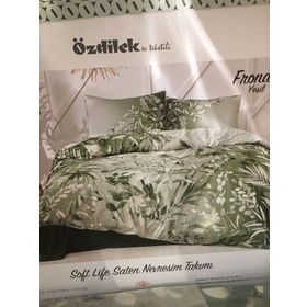 Özdilek Fronda Soft Life Saten Yeşil Çift Kişilik Nevresim Takımı