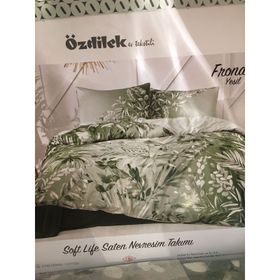 Özdilek Fronda Soft Life Saten Yeşil Çift Kişilik Nevresim Takımı