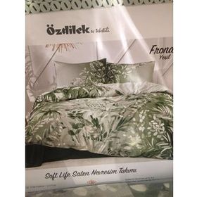 Özdilek Fronda Soft Life Saten Yeşil Çift Kişilik Nevresim Takımı