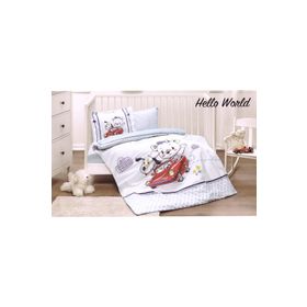 Özdilek Hello World Mavi Premium Bebek Battaniyeli Nevresim Takım