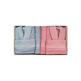 Özdilek Mavi Pembe Colourist Aile Seti Çift Kişilik Bornoz Takımı
