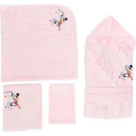 Özdilek Minnie Mouse Nakışlı Bambu Lisanslı Pembe Bebek Bornoz Seti
