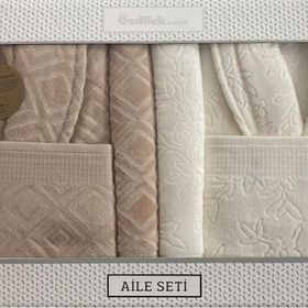 Özdilek Pastoral Krem-Bej Aile Bornoz Seti