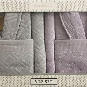 Özdilek Pastoral Lila-Gri Aile Bornoz Seti