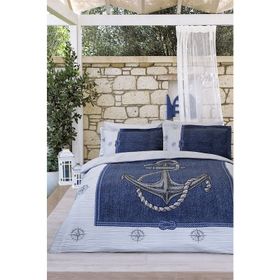 Özdilek Ranforce Anchor Denim Gri Mavi Tek Kişilik Pike Takımı