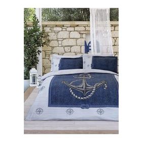Özdilek Ranforce Anchor Denim Gri Mavi Tek Kişilik Pike Takımı