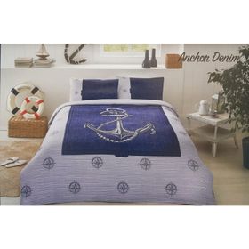 Özdilek Ranforce Anchor Denim Gri Mavi Tek Kişilik Pike Takımı