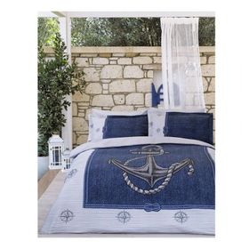 Özdilek Ranforce Anchor Denim Gri Mavi Tek Kişilik Pike Takımı