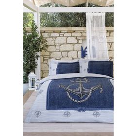Özdilek Ranforce Anchor Denim Gri Mavi Tek Kişilik Pike Takımı