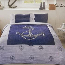 Özdilek Ranforce Anchor Denim Gri Mavi Tek Kişilik Pike Takımı