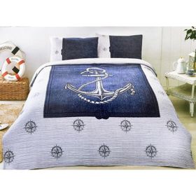 Özdilek Ranforce Anchor Denim Gri Mavi Tek Kişilik Pike Takımı