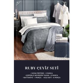 Özdilek Ruby 250x260 cm 16 Parça Gümüş Çift Kişilik Çeyiz Seti