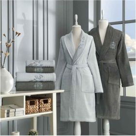 Özdilek Soft Leaf Gri Antrasit Aile Bornoz Seti