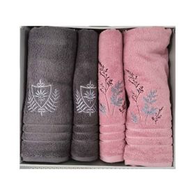 Özdilek Soft Leaf Pembe Antrasit 4 Parça Best Hamam Seti Banyo Havlu Takımı