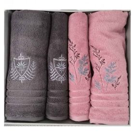 Özdilek Soft Leaf Pembe Antrasit 4 Parça Best Hamam Seti Banyo Havlu Takımı