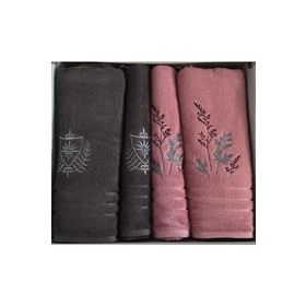 Özdilek Soft Leaf Pembe Antrasit 4 Parça Best Hamam Seti Banyo Havlu Takımı