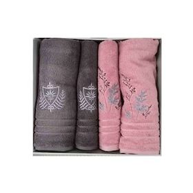 Özdilek Soft Leaf Pembe Antrasit 4 Parça Best Hamam Seti Banyo Havlu Takımı