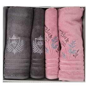 Özdilek Soft Leaf Pembe Antrasit 4 Parça Best Hamam Seti Banyo Havlu Takımı