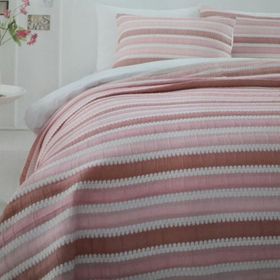 Özdilek Stripe Pembe Çift Kişilik Jakarlı Yatak Örtüsü Takımı
